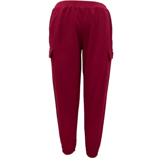 Rennactive London  New Ladies Cargo Combat Stretch Casual Trousers Womens Slim Fit Sport Joggers  Maroon